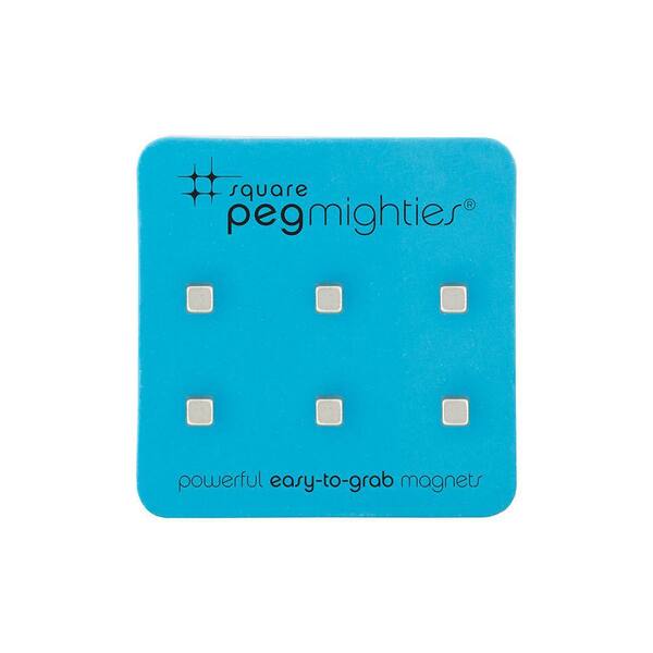 Three by Three Square Peg Mighties Magnets, Chrome (6-Pack)