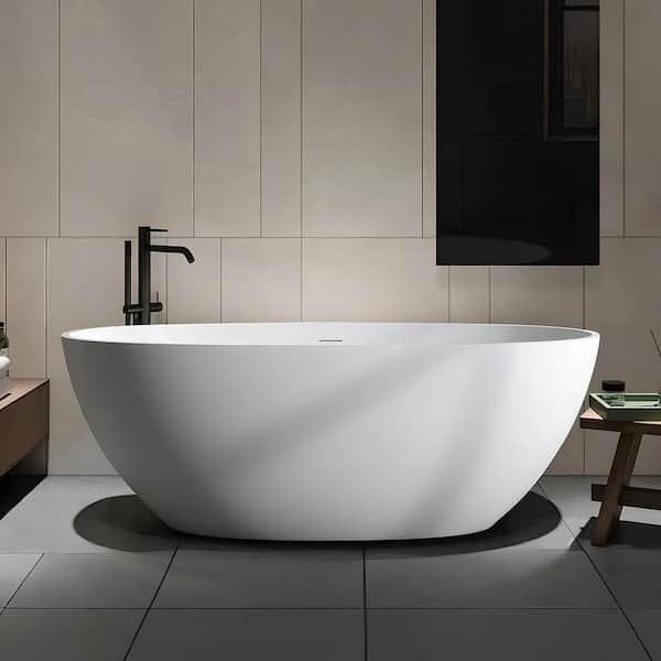69 in. x 29.5 in. Solid Surface Soaking Freestanding Bathtub with Center Drain in White