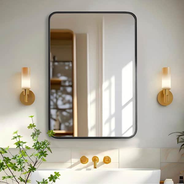 22 in. W x 30 in. H Rectangular Framed Wall Bathroom Vanity Mirror in Black Modern Decorative for Vertically Hanging