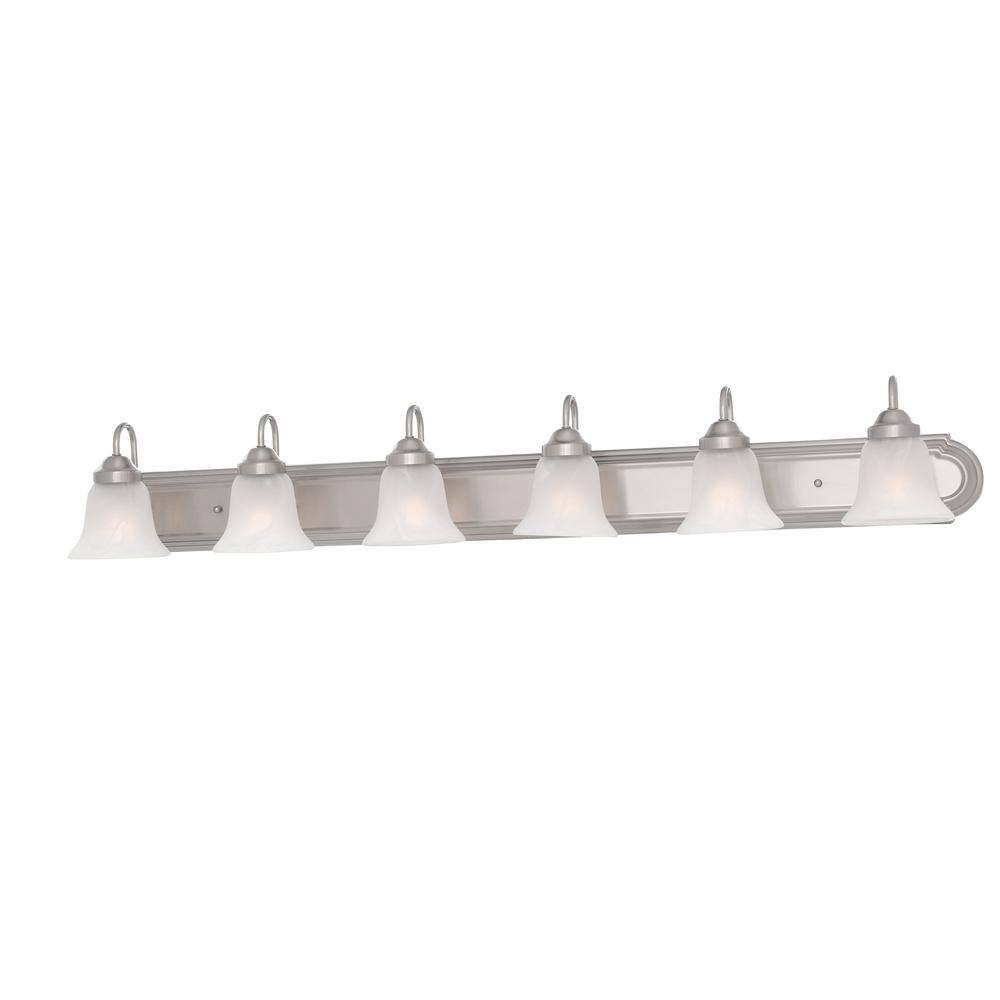 48" Brushed Nickel 6-Light Bath Vanity with Alabaster Glass
