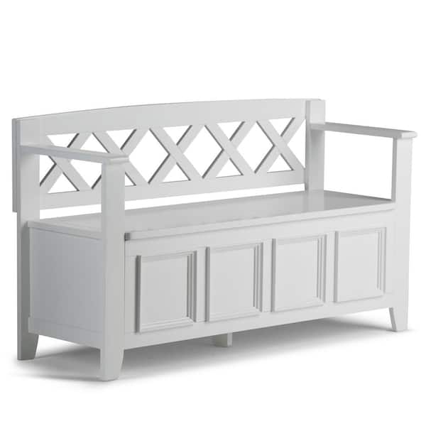 Simpli Home Amherst Solid Wood 48 in. Wide Transitional Entryway Storage Bench in White