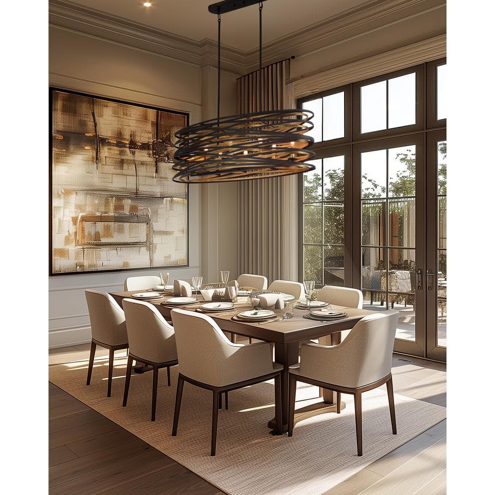Dark Bronze and Gold 8-Light Aluminum Chandelier