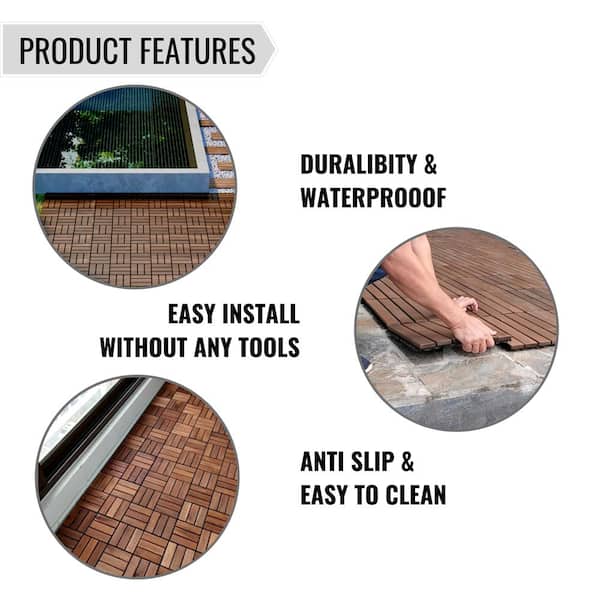 1 ft. x 1 ft. Acacia Wood Flooring Tile Deck Tile in Brown,Checker Pattern (10-Pack)