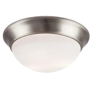 Bolton 16 in. 3-Light CFL Brushed Nickel Flush Mount Ceiling Light Fixture with Frosted Glass Shade