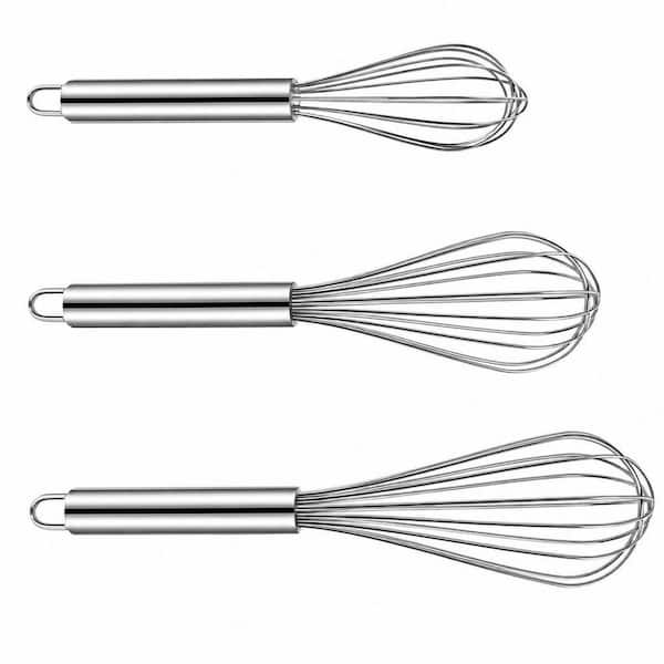 3-Pack Silver Stainless Steel Whisk Set, with 8 in. 10 in. 12 in. Kitchen Whisk Balloon Whisk Kitchen Wisk Wire Whisks