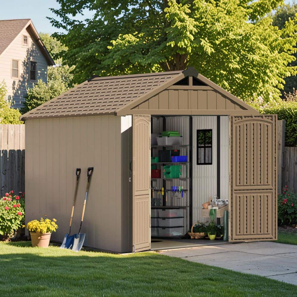 Patiowell 8 ft. W x 8 ft. D Resin Plastic Shed with Floor and