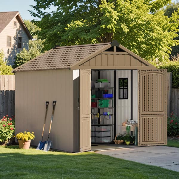 8 ft. W x 8 ft. D Resin Plastic Shed with Floor and Double Lockable Door (58.3 sq. ft. )