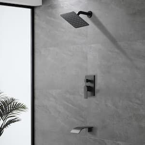 Single Handle 1-Spray Waterfall Tub and Shower Faucet 2.5 GPM with 8 in. Square Shower Head in Black Valve Included