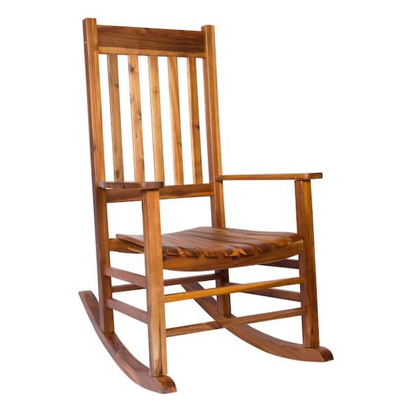 44"H Oak Porch Rocker made of Acacia, Porch Rocking Chair, Classic Wooden Porch Rockers, Indoor or Outdoor Rocking Chair