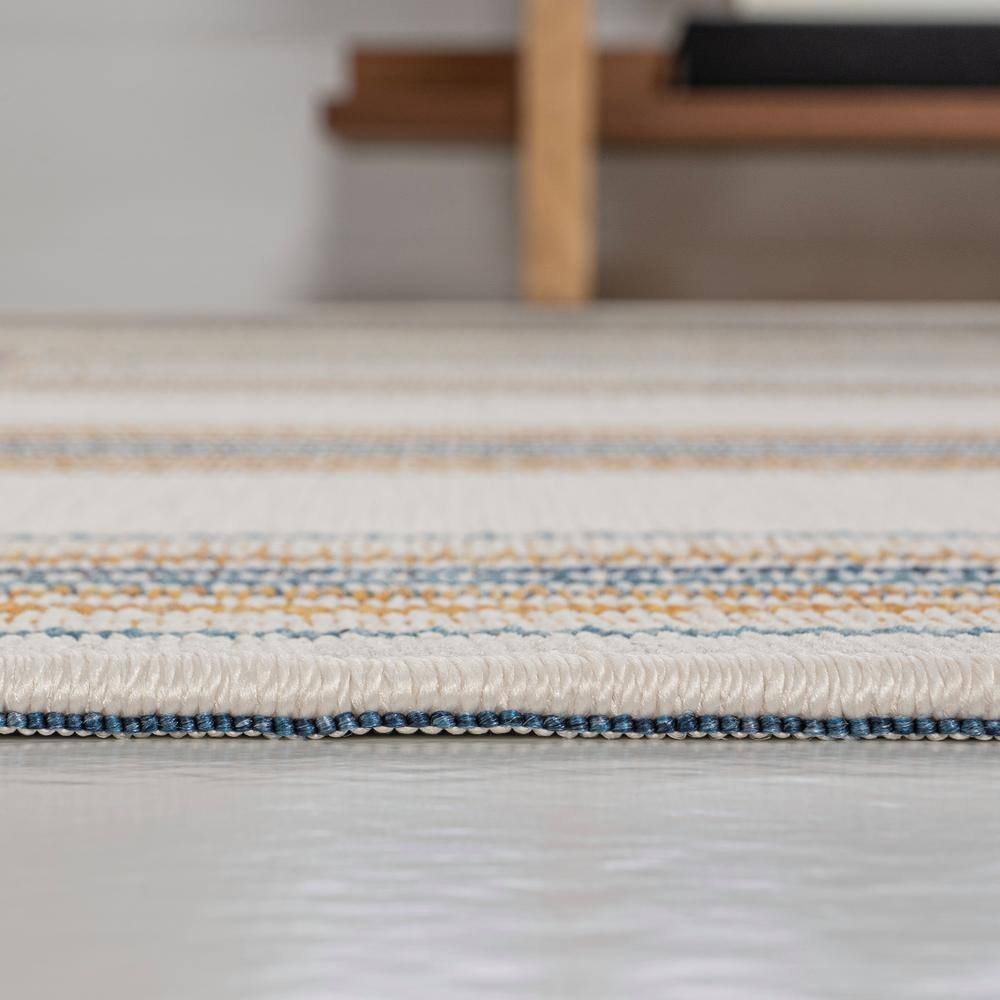 Navy and Cream Flat Woven Synthetic Reversible Runner Rug, 2 x 8