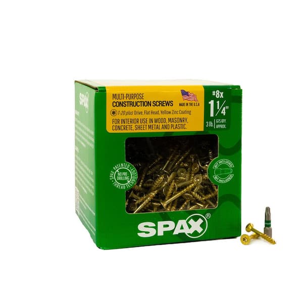 SPAX #8 x 1-1/4 in. Interior Flat Head Wood Screws Construction Framing Torx T-Star Plus (675 Each) 3 LB Bit Included