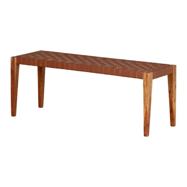 South Shore Balka Brown Woven Leather Dining Bench 47.25 in. . .