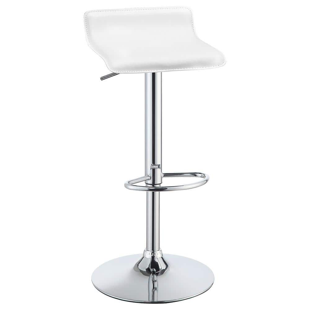 White Adjustable Backless Saddle Bar Stools with Chrome Base, Set of 2