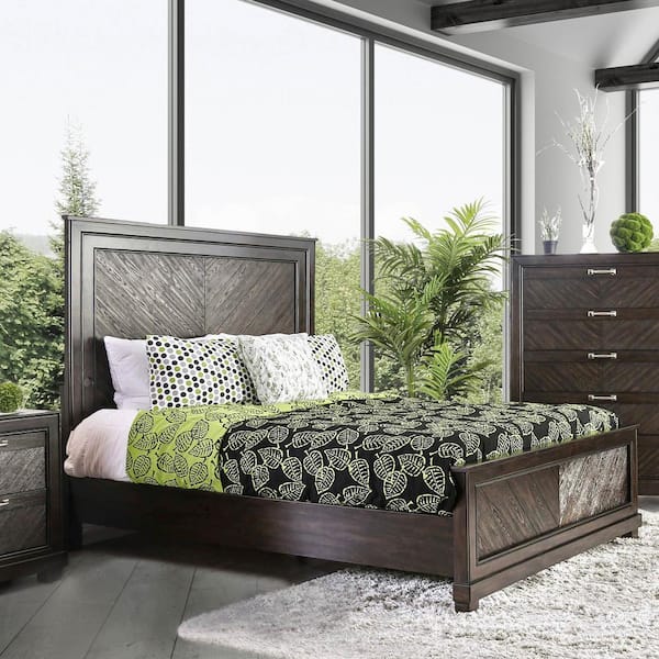Furniture of America Masicon Brown Wood Frame Queen Platform Bed with Drawers
