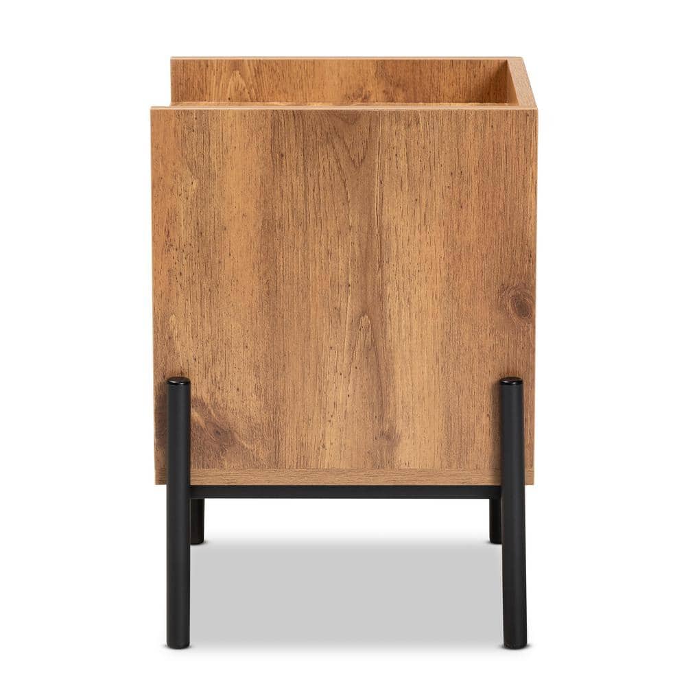 Tasman Natural Brown Wood and Black Metal End Table with Storage