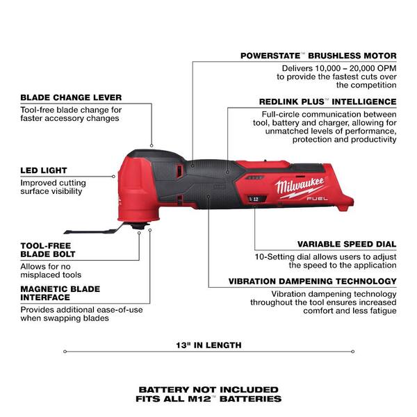 Milwaukee M12 Fuel 12V Lithium-Ion Brushless Cordless 5-3/8 in. Circular Saw, M12 Fuel Multi-Tool & M12 Fuel Orbital Detail Sander