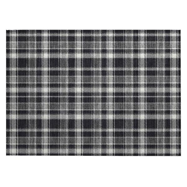 Black Gray and White 2 ft. x 3 ft. Woven Plaid Rectangle Indoor/Outdoor Area Rug
