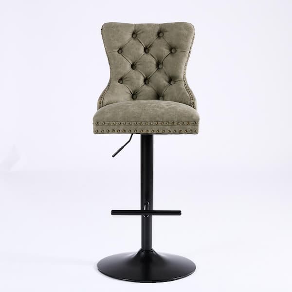 A&A Furniture Retro Swivel Bar Stool 26-33 in. Olive Green PU Leather Assembled durable construction