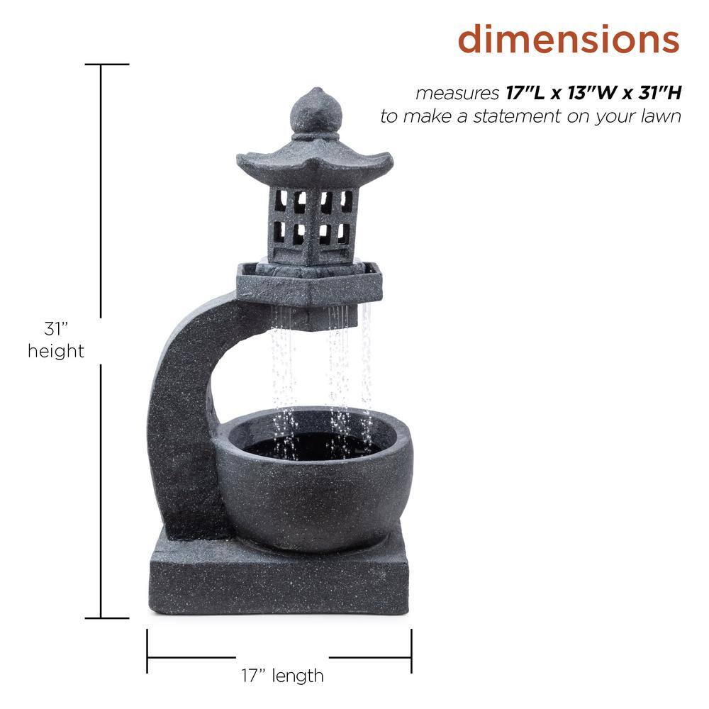 Gray Cement Zen Pagoda Fountain with LED Lights, 31"