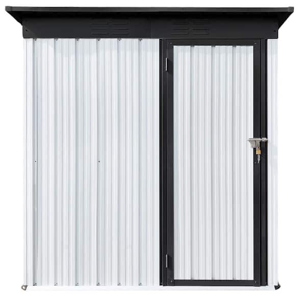 Misopily 5 ft. W x 3 ft. D Metal Garden Shed for Outdoor Storage with Single Lockable Door in Black and White (15 sq. ft.)
