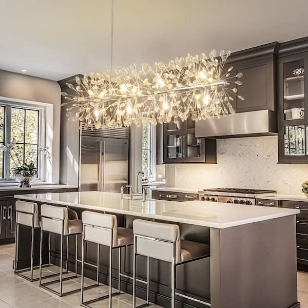 Haywa 12-Light Modern Glam Chrome Linear Sputnik Starburst Beaded Crystal Chandelier