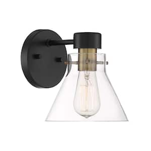 Willow Creek 1-Light Matte Black Wall Sconce with Clear Glass Shade