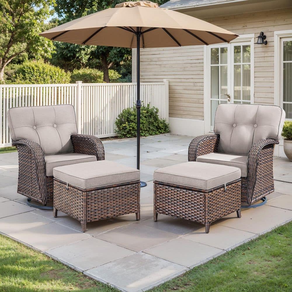 Brynn 4-Piece Brown Wicker Outdoor Rocking Chair Set Patio Swivel Glider Lounge Chairs with Beige Cushions and Ottomans price history on PriceWatchPro