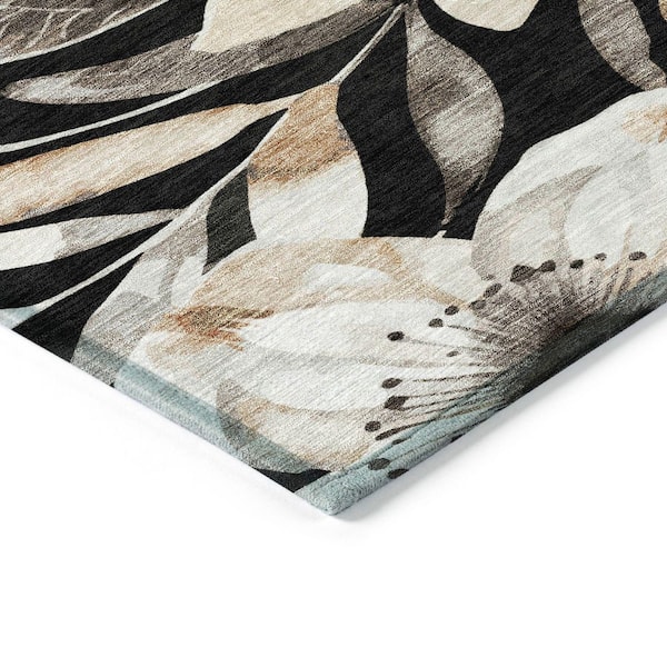 Chantille Machine Washable Indoor/Outdoor Abstract ACN2260 Black 8 ft. x 8 ft. Area Rug