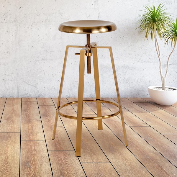 35 in. Adjustable Height Gold Bar Stool
