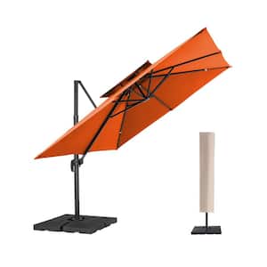 10 ft. x 10 ft. Square Two-Tier Top Rotation Outdoor Cantilever Patio Umbrella with Cover in Orange