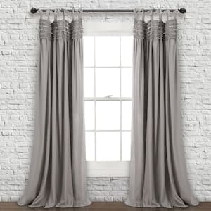 Gray Solid Tie Top Room Darkening Curtain - 40 in. W x 84 in. L (Set of 2)
