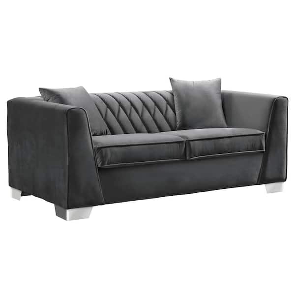 Armen Living Armen Living Brushed Stainless Steel Contemporary Loveseat and Dark Grey Velvet