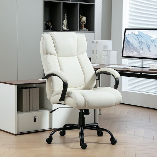 HOMCOM Polyester High Back, Height Adjustable Executive Office Chair in Cream White