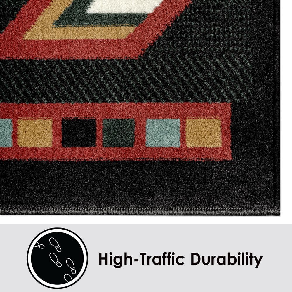 Southwestern Geometric Green and Red Synthetic Area Rug, 5'2" x 7'4"