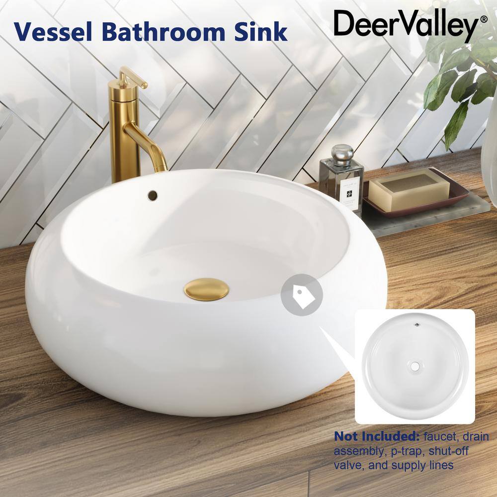 DeerValley 20" Round White Ceramic Vessel Bathroom Sink