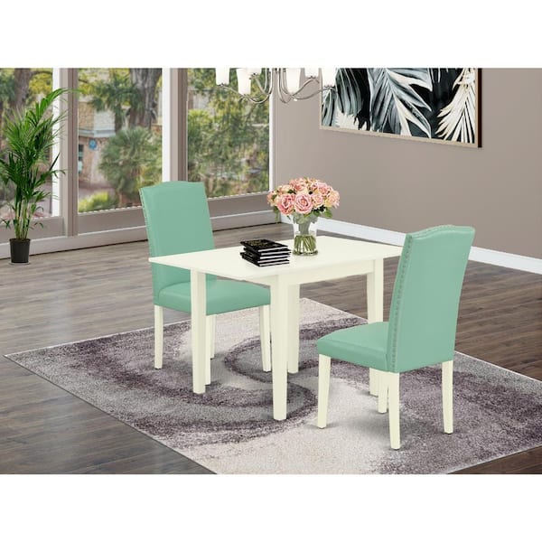 East West Furniture 3-Piece Linen White Finish Solid Wood Top Dining Table Set