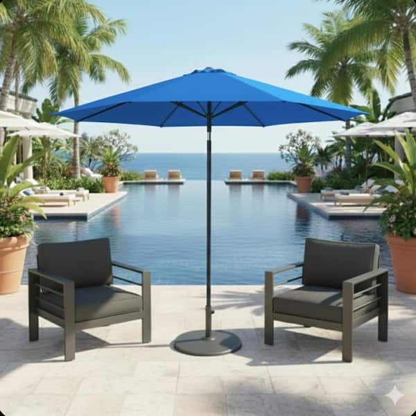 ToolCat 11 ft Round Patio Market Umbrella,Crank Tilt,Anti-Rust Pole,UV-Resistant Shade,Blue (Without base)
