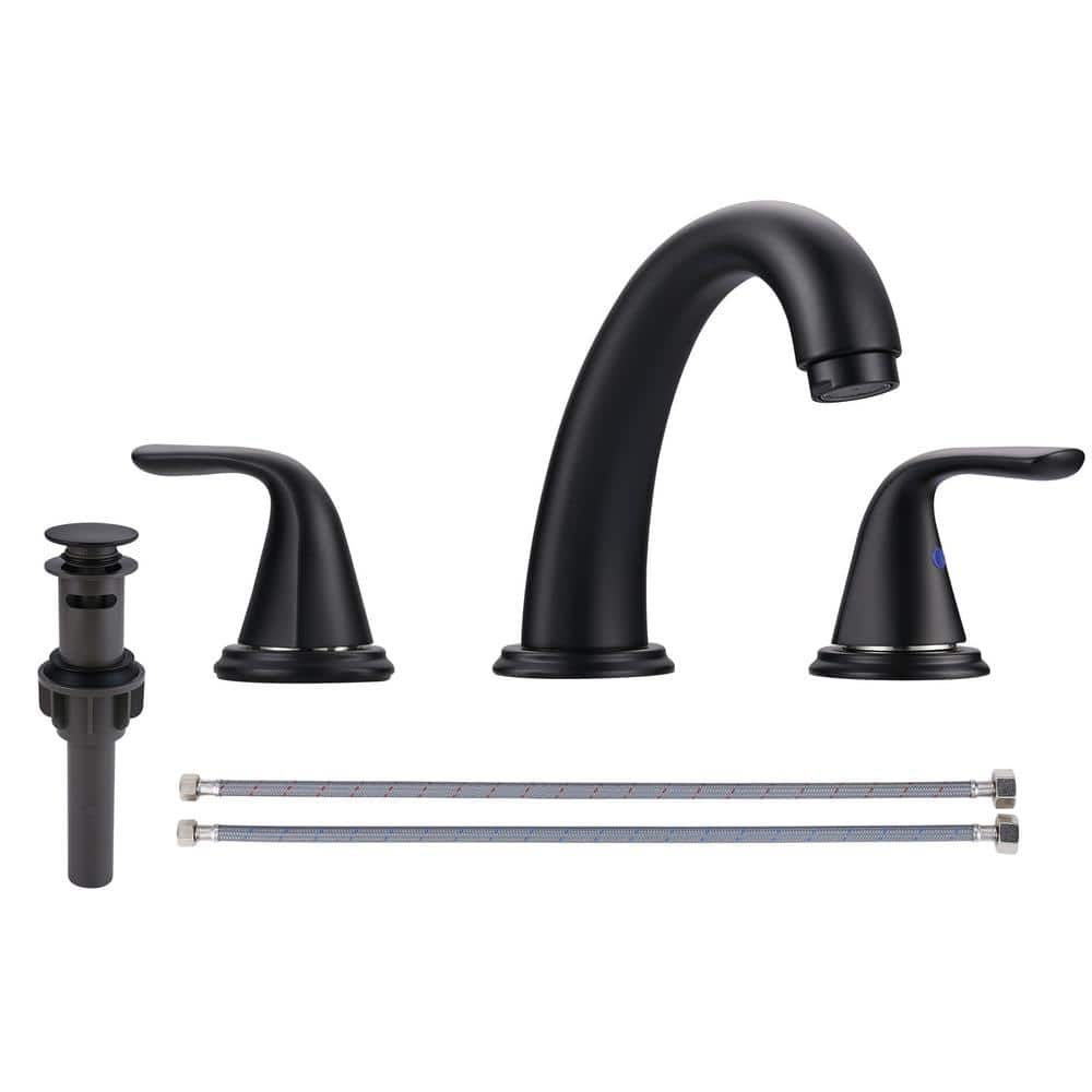 WOWOW 3-Holes 8 in. Widespread Double Handle Bathroom Faucet in Black ...