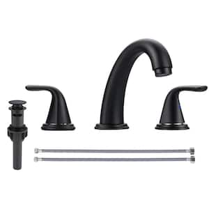 3-Holes 8 in. Widespread Double Handle Bathroom Faucet in Black