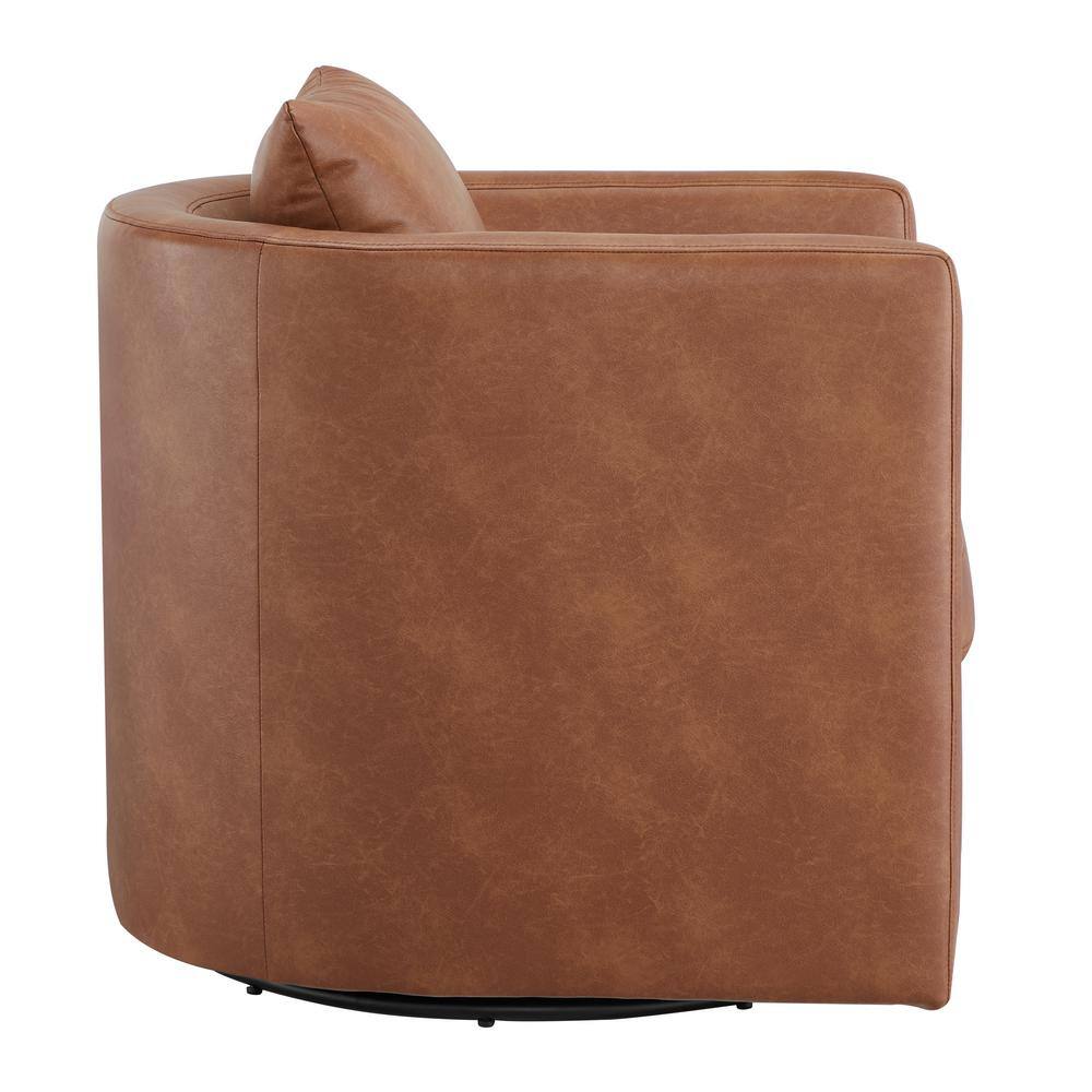 Saddle Brown Faux Leather Swivel Barrel Chair