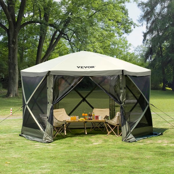 Pop Up Gazebo Tent 12 ft. x 12 ft. Pop-Up Screen Tent 6 Sided Canopy Sun Shelter with 6 Removable Privacy Wind Cloths