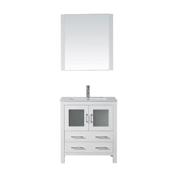 Virtu USA Dior 30 in. W Bath Vanity in White with Ceramic Vanity Top in Slim White Ceramic with Square Basin and Mirror and Faucet
