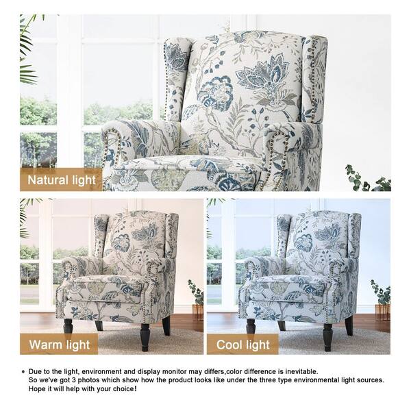 Uixe Retro Plants Blue Linen Nailhead Trim Upholstered High Back