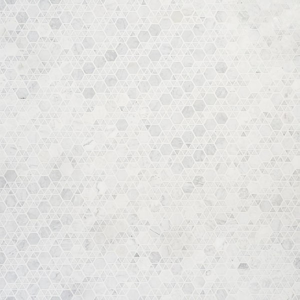 Ivy Hill Tile Koror White Carrara 4 in. x 0.39 in. Matte Marble Floor and Wall Mosaic Tile Sample