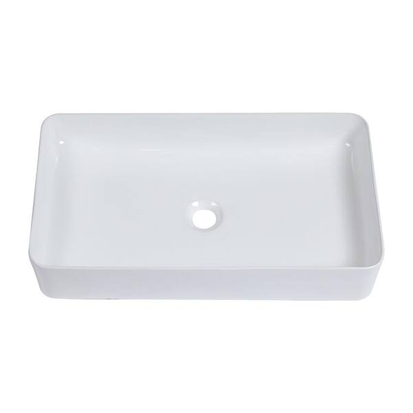 JimsMaison White Ceramic Rectangle Vessel Sink JMLDBS10-24W - The Home ...