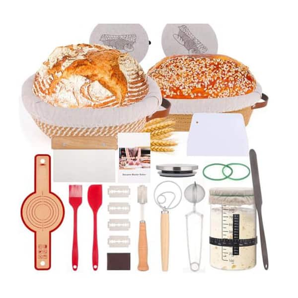 Complete Sourdough Starter Kit with 9 in. Round and 10 in. Oval Bread Proofing Baskets, Starter Jar, and Baking Tools