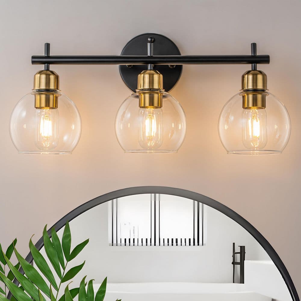 20 in. 3-Light Modern Bathroom Vanity Light, Black Bathroom Light Fixtures with Clear Glass Globe Shades for Kitchen price history on PriceWatchPro