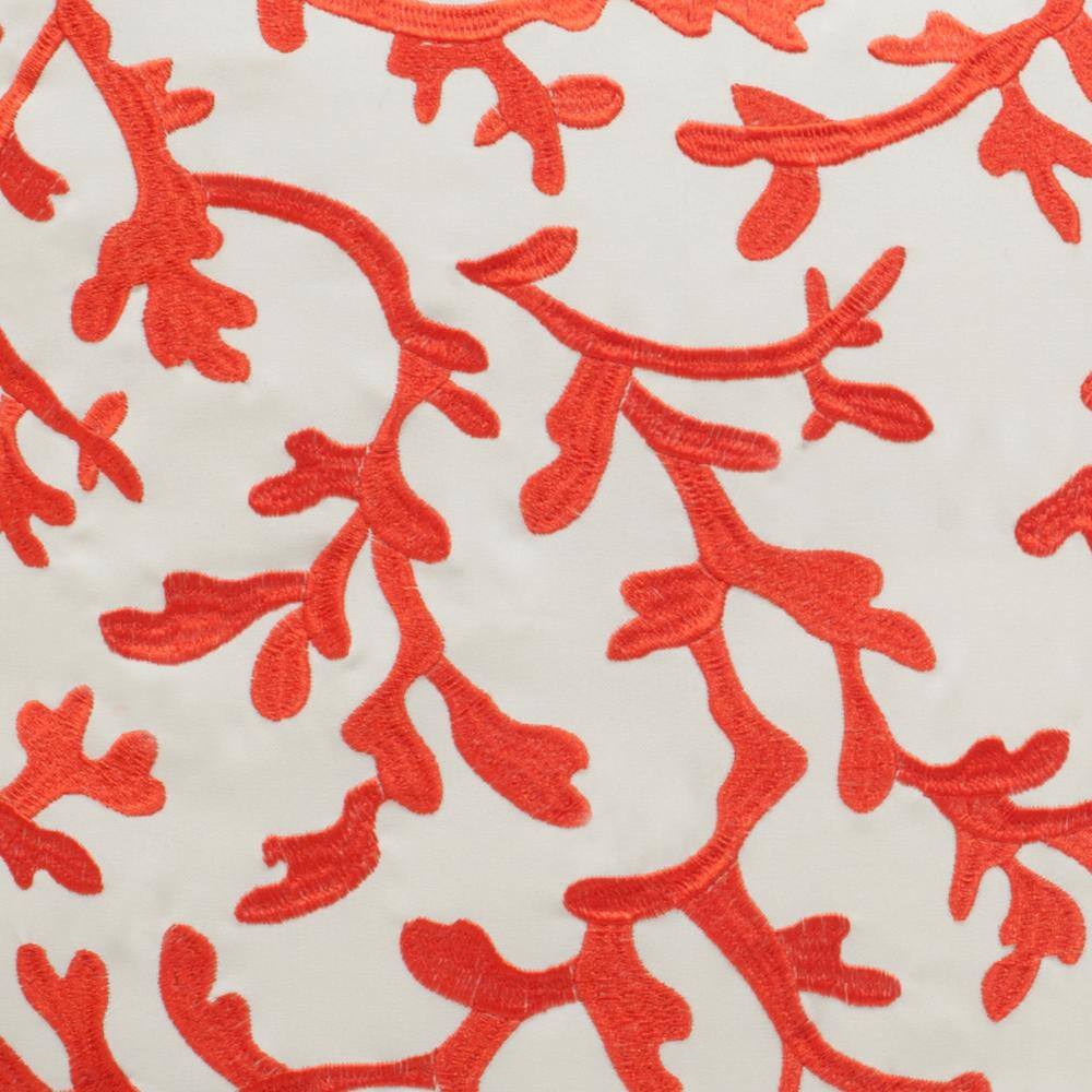 Coral Embroidered White and Red Outdoor Square Pillow Set
