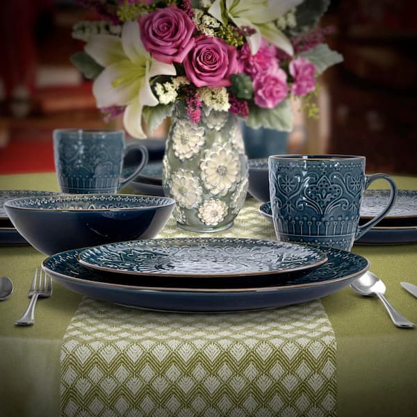 Deepsea Mozaic 16-Piece Modern Sea Blue Stoneware Dinnerware Set (Service for 4)
