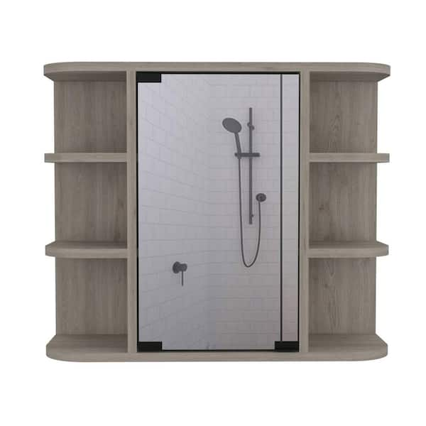 FAMYYT 23.6 in. W x 19.7 in. H White Rectangular Wall Medicine Cabinet with Mirror with Open Shelf